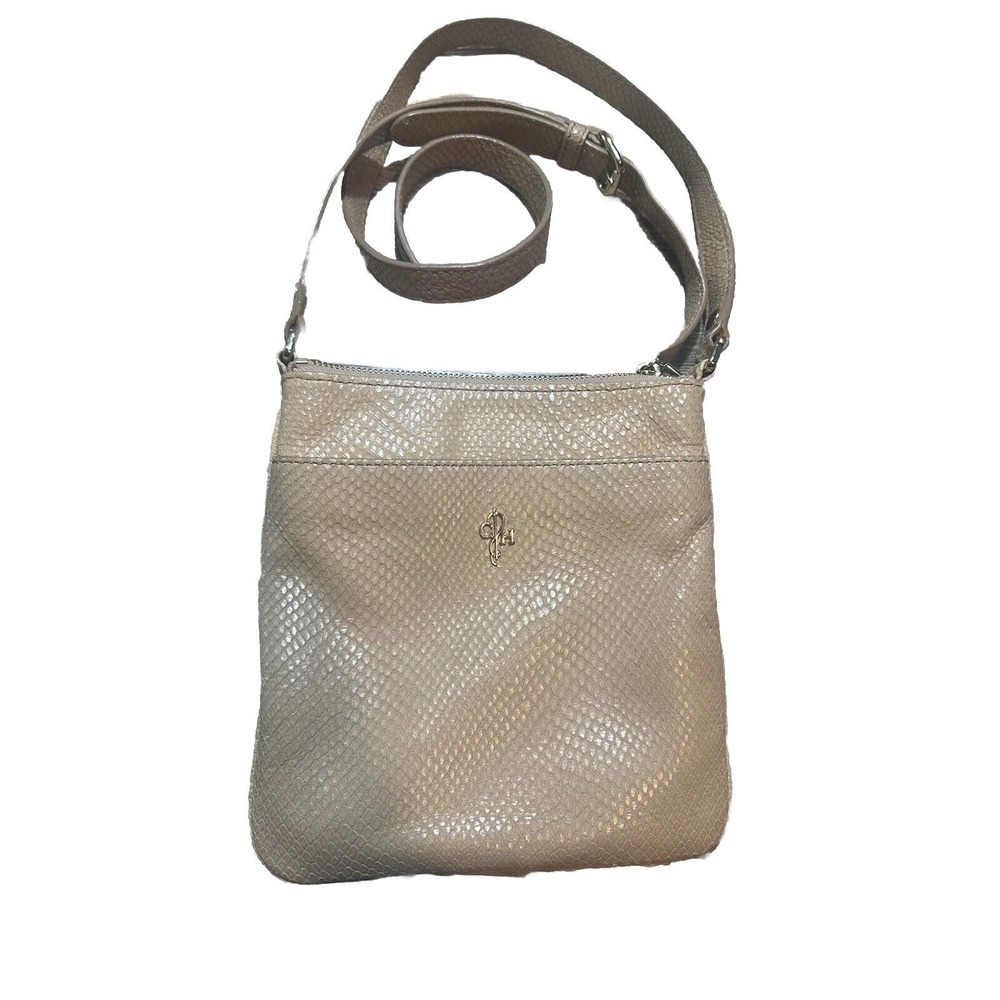 Cole Haan Beige Faux Snakeskin Leather Crossbody Shoulder Bag Orange Lining